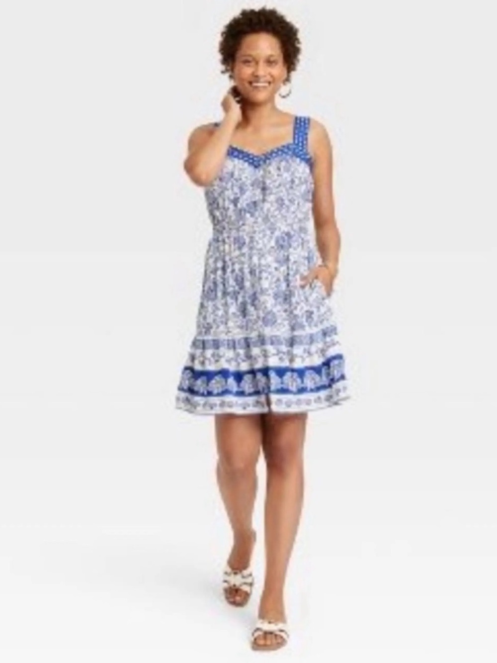 Knox Rose Blue and White Printed Mini Sundress